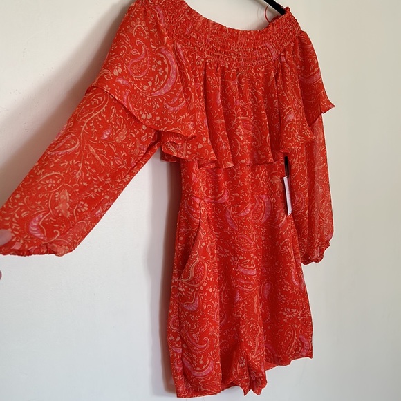 1.State Orange Paisley Off Shoulder Romper NWT - Picture 2 of 8